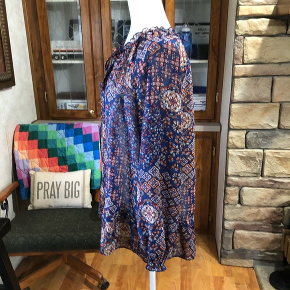 NO BRAND SIZE LARGE SEMI SHEER MULTICOLORED MULTI PATTERNED LONG SLEEVE TOP - Picture 4 of 6